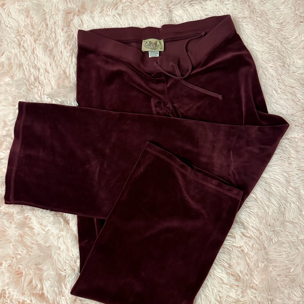VINTAGE JUICY COUTURE MAROON MEDIUM VELOUR TRACK PANTS